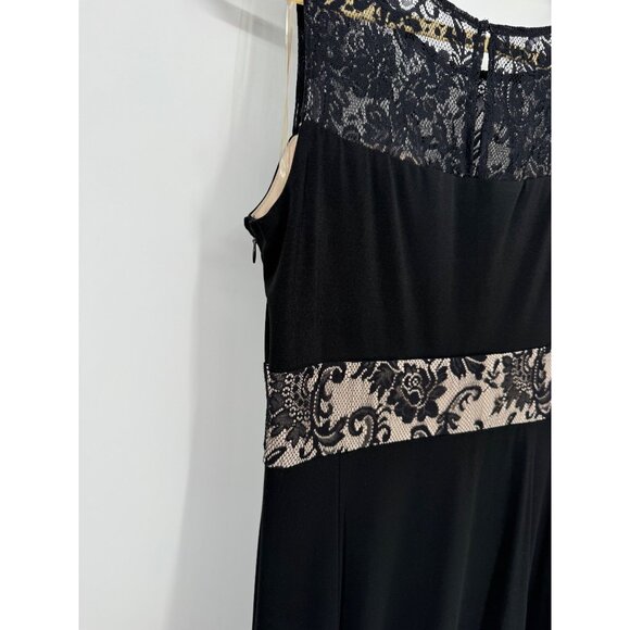 Black Sleeveless Lace Trim Maxi Dress With Nude Lining Accents - Picture 4 of 12